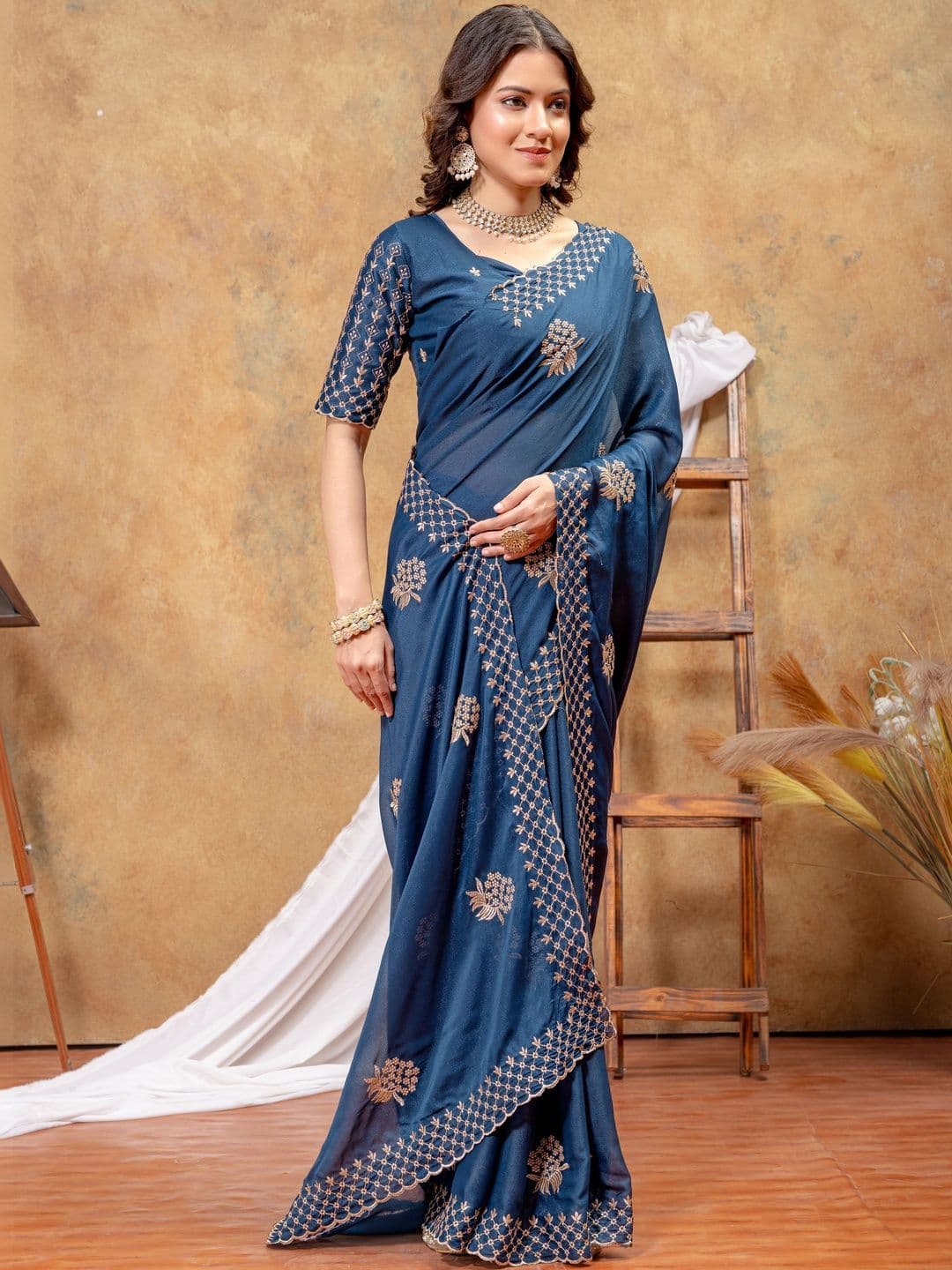 Narrow Fashion Ethnic Motifs Zari Poly Georgette Designer Saree - view 1