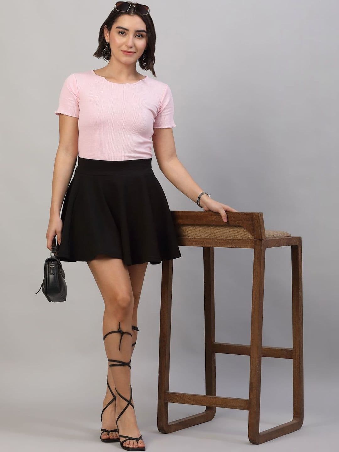 Arrabi Women Crepe Korean Mini Flared Skirt - view 1