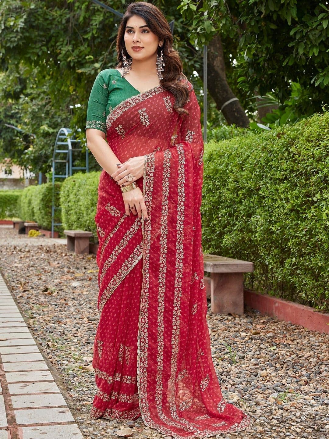 KALINI Bandhani Embroidered Poly Georgette Heavy Work Bandhani Saree - view 1