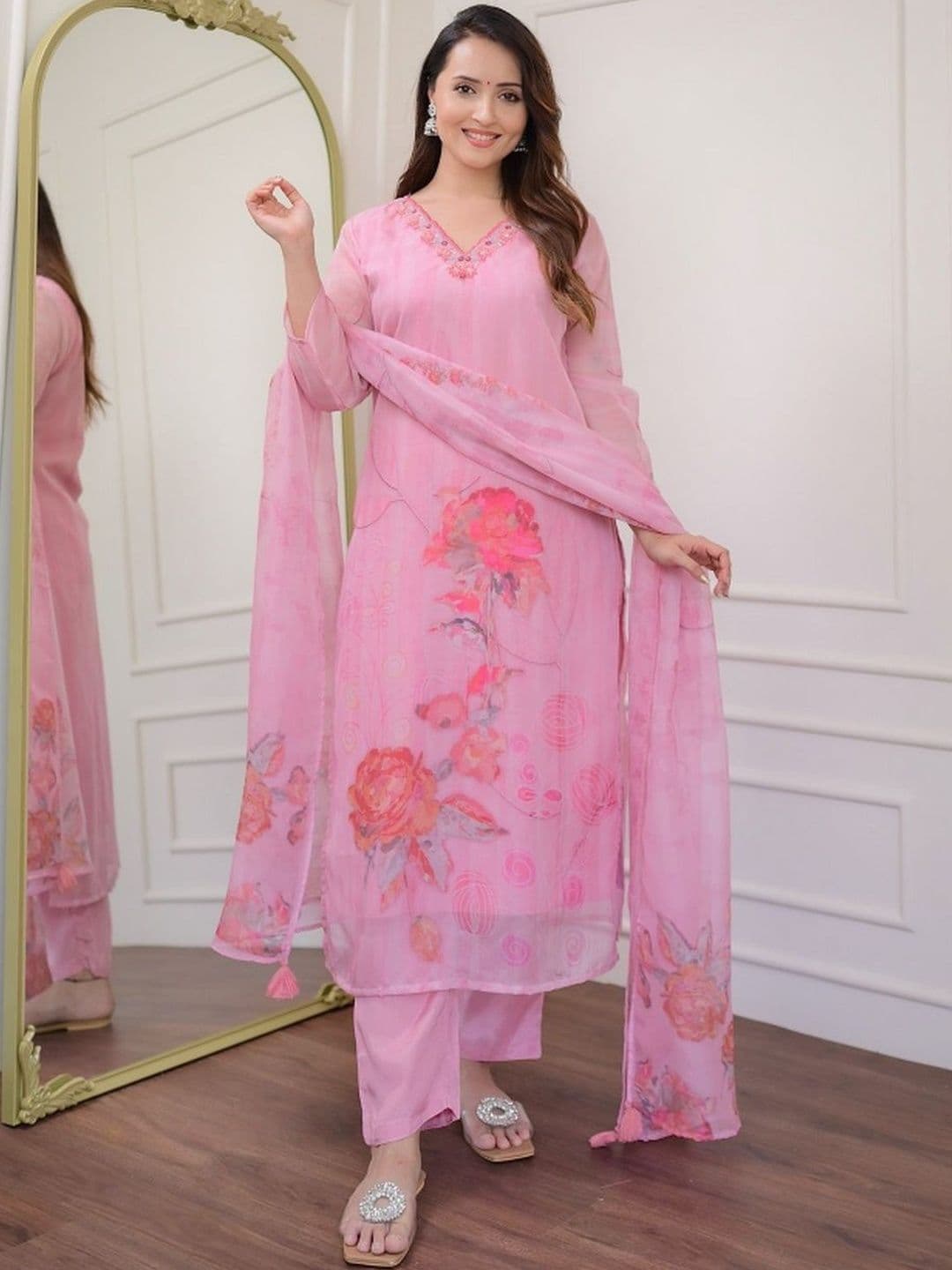 all about you Women Floral Printed Regular Kurta with Trousers & With Dupatta - view 1