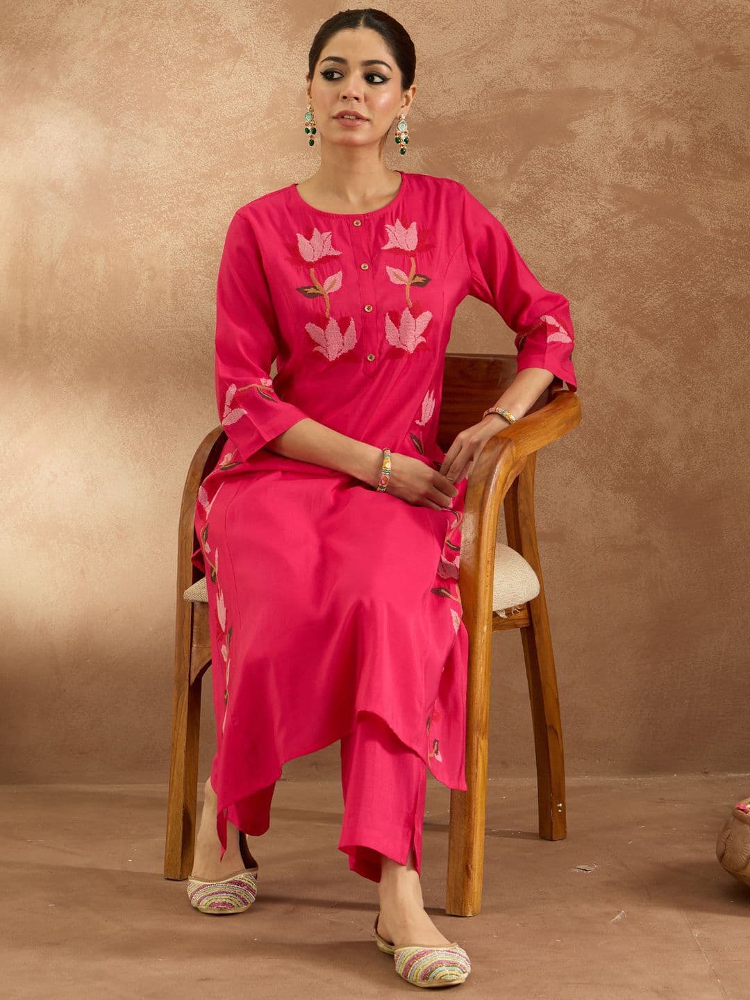 Indo Era Women Ethnic Motifs Embroidered Thread Work Pure Cotton Kurta with Trousers - view 1