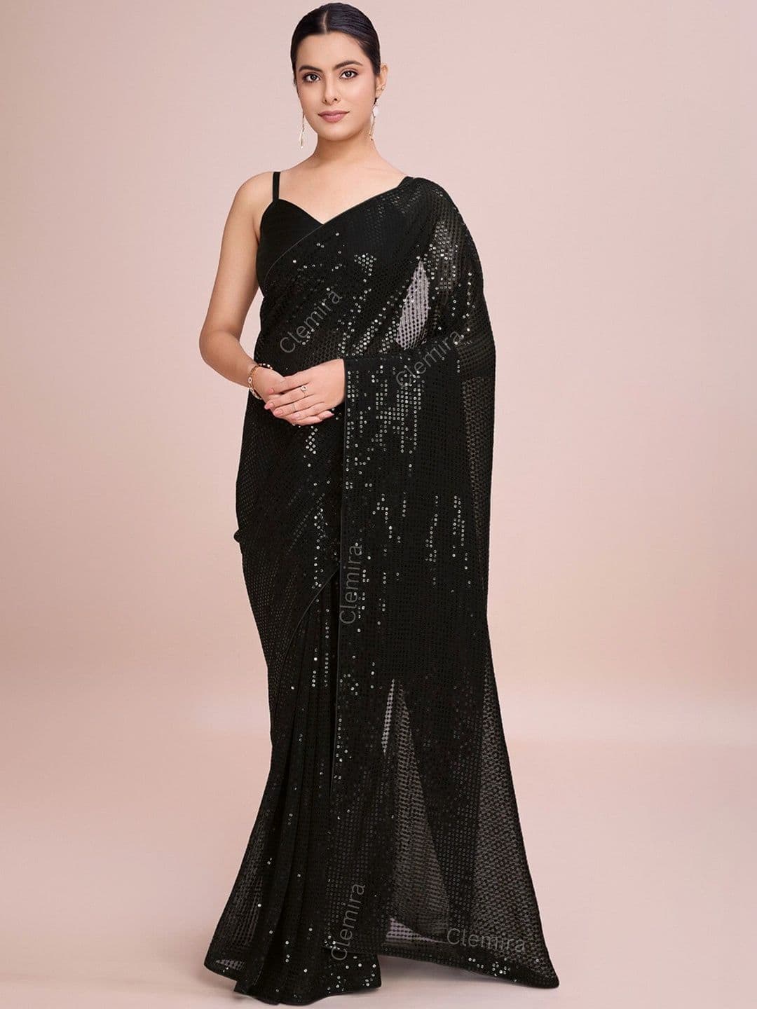 DIVASTRI Ethnic Motifs Sequinned Pure Georgette Designer Saree - view 1