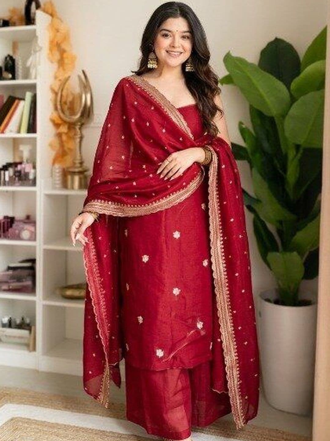 ELIINDRA Women Floral Embroidered Regular Kurta with Palazzos & With Dupatta - view 1