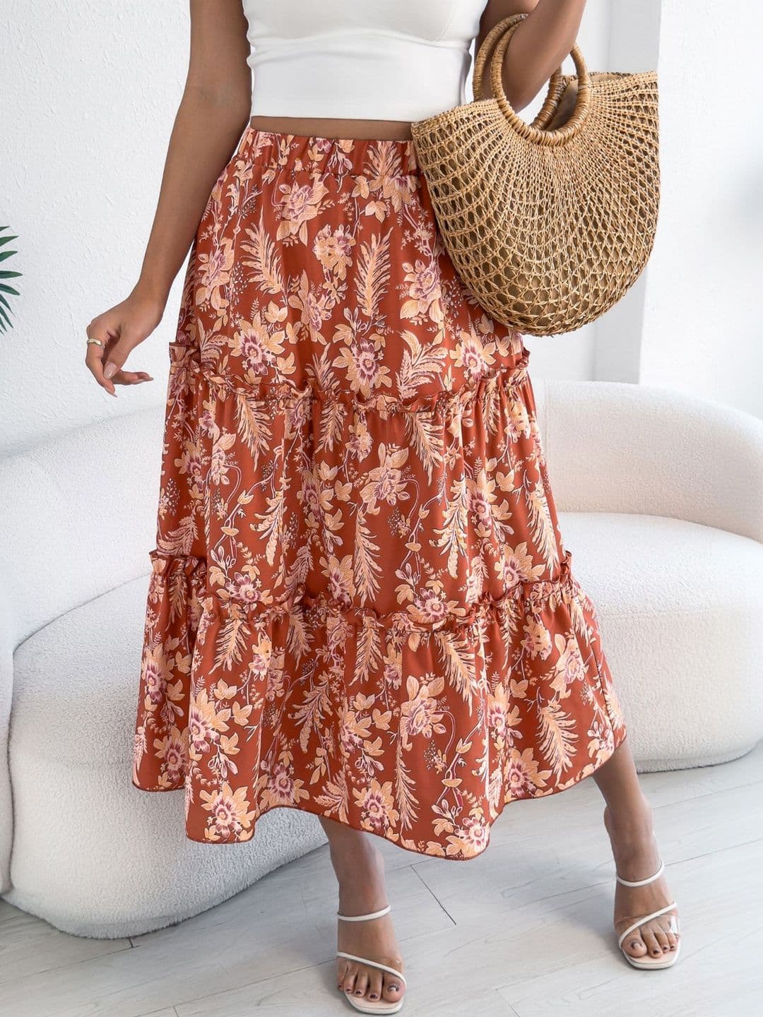Suo Women Floral Midi Straight Skirt - view 1