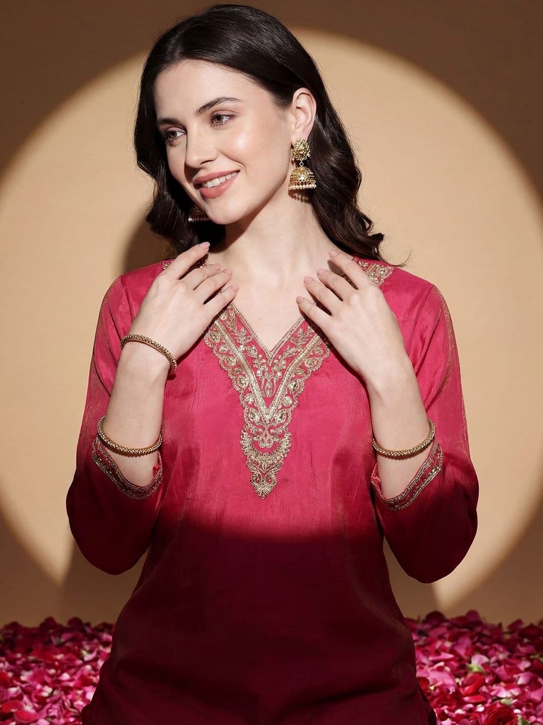 Indo Era Pink Embroidered Straight Co-ords set - view 1