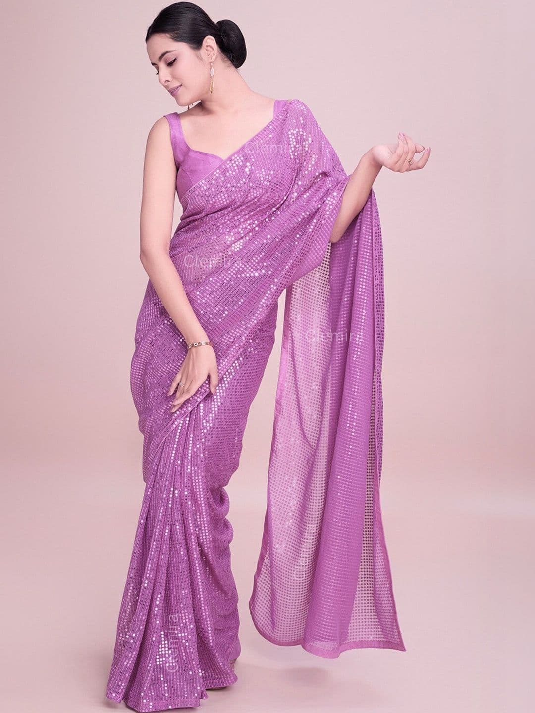 DIVASTRI Ethnic Motifs Sequinned Pure Georgette Designer Saree - view 1