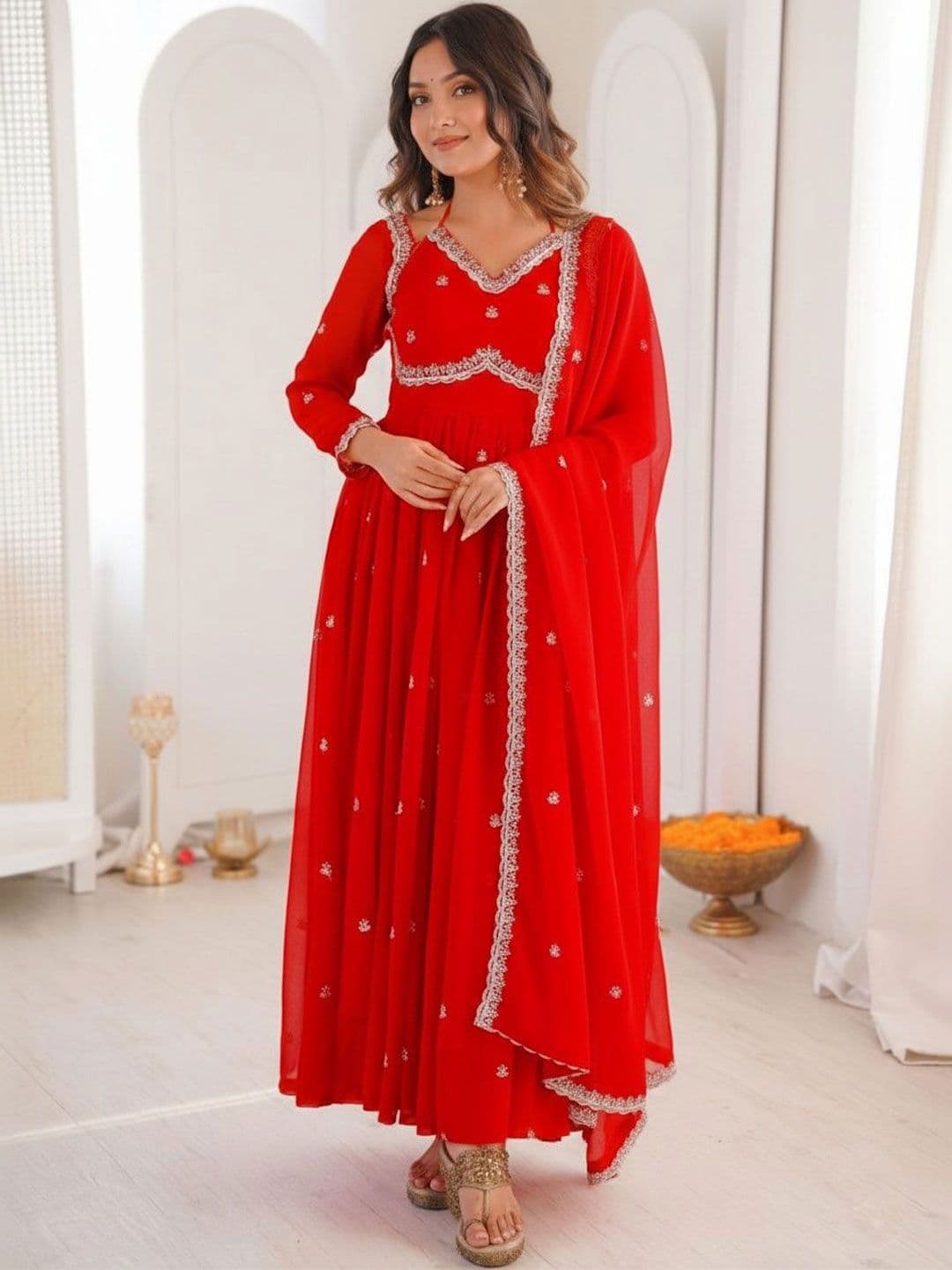 Fashion Basket Embroidered Kurta With Trousers & Dupatta - view 1