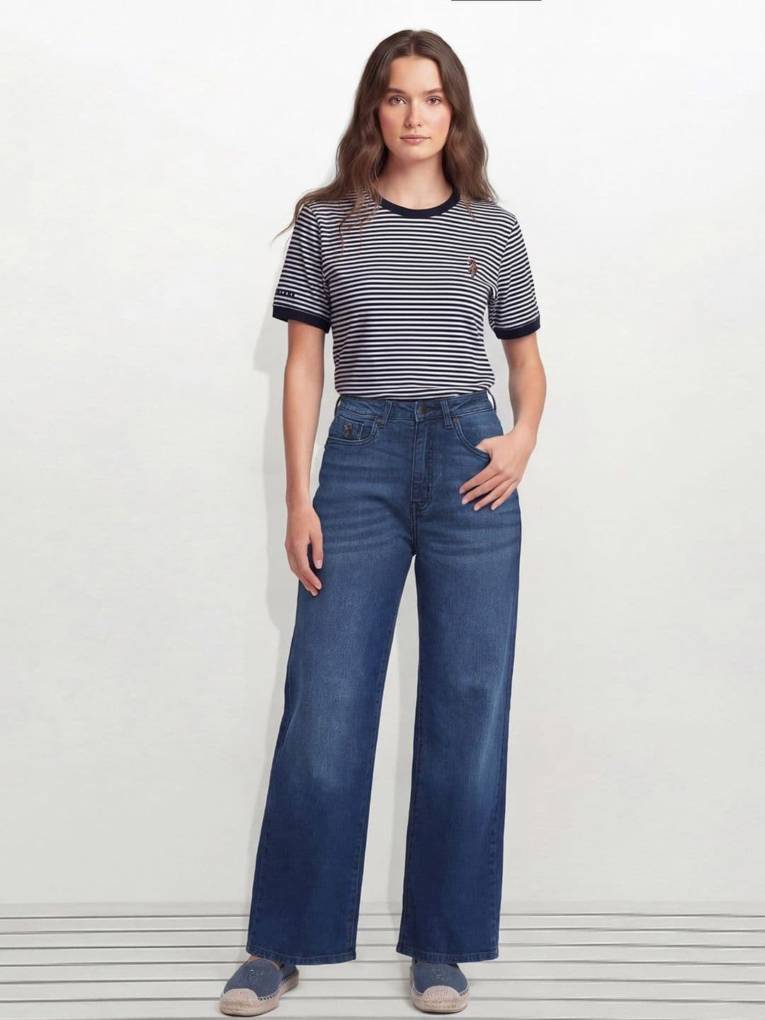U.S. Polo Assn. Women Women Wide Leg High-Rise Light Fade Stretchable Jeans - view 1
