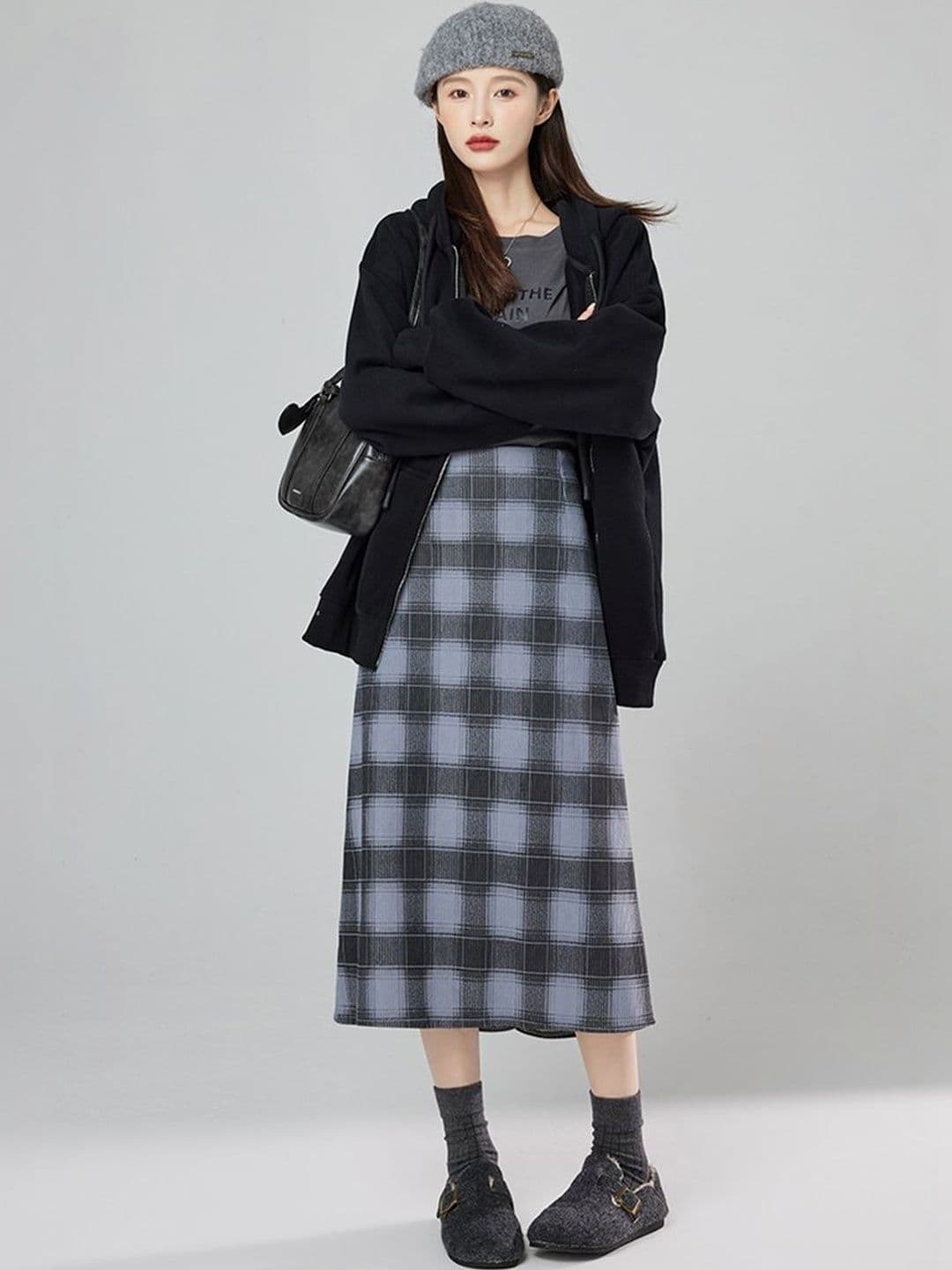 Suo Women Checked Midi A-Line Skirt - view 1