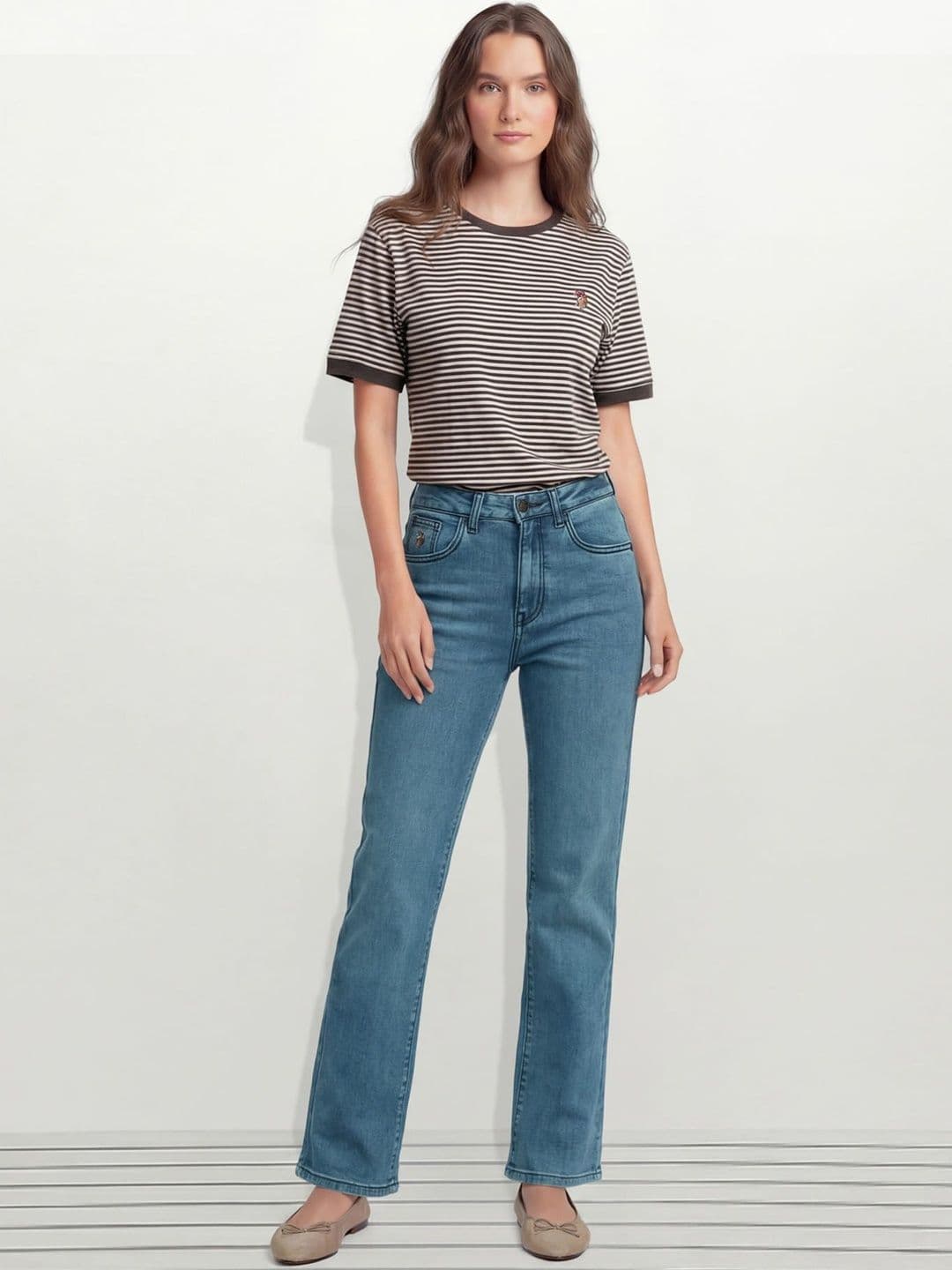 U.S. Polo Assn. Women Women Straight Fit High-Rise Light Fade Stretchable Jeans - view 1