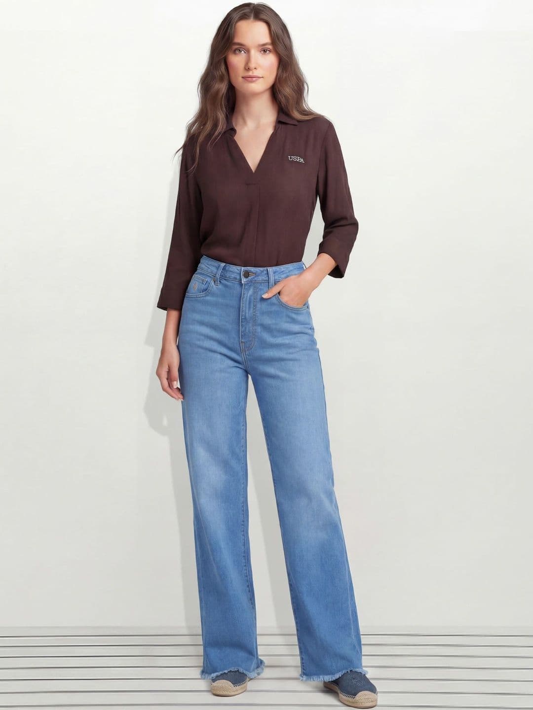 U.S. Polo Assn. Women Women Wide Leg High-Rise Light Fade Stretchable Jeans - view 1