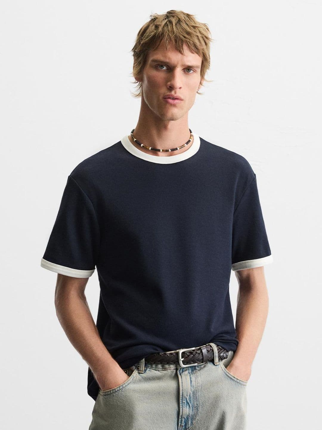 Alan Jones Men Navy Blue Regular Fit Stretchable Cotton Ringer T-Shirt - view 1