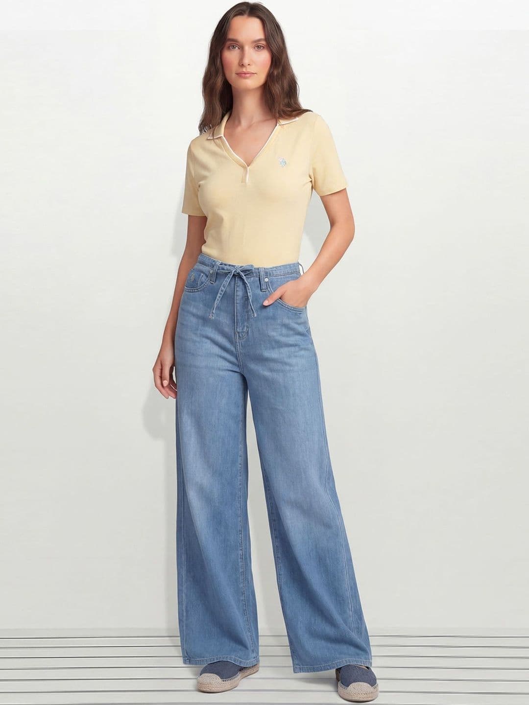 U.S. Polo Assn. Women Wide Leg High-Rise Dark Blue Lightweight Stretchable Jeans - view 1