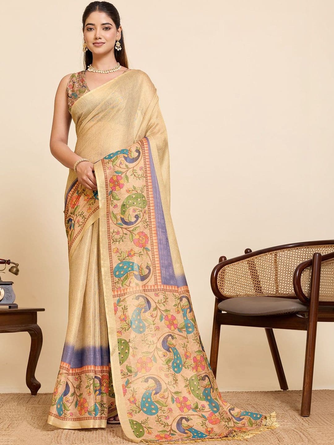 OFLINE SELECTION Ethnic Motifs Linen Blend Saree - view 1