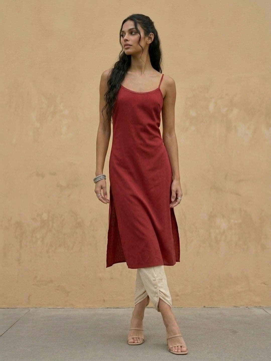 fusion by glitchez Lace Detail Shoulder Straps Straight Kurta - view 1