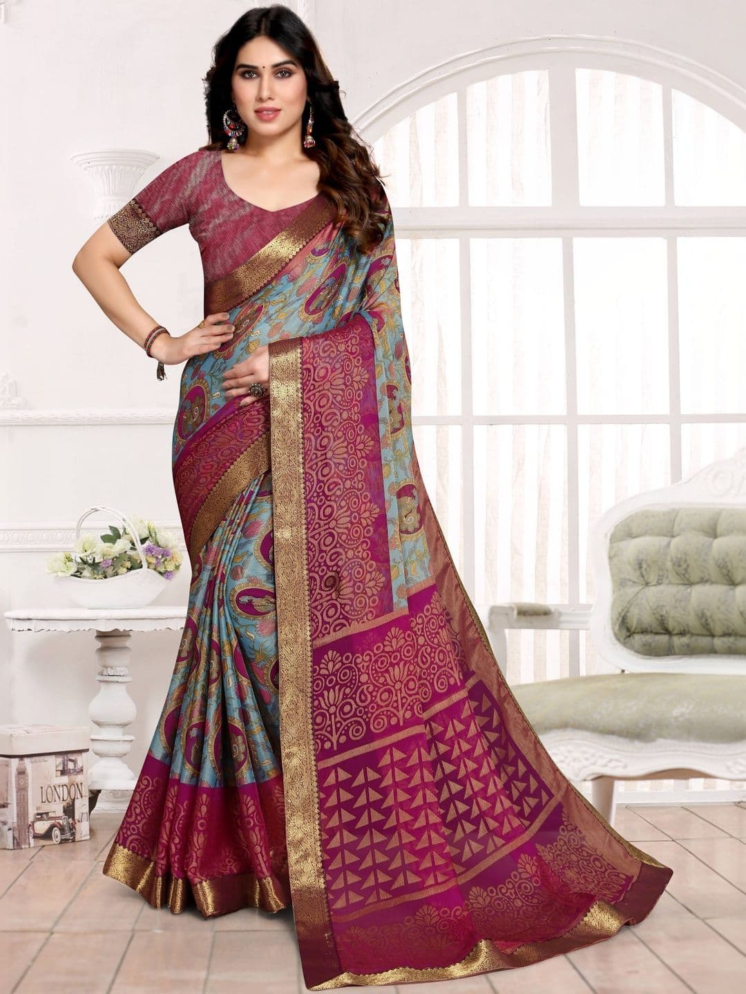 Anouk Floral Brasso Saree - view 1