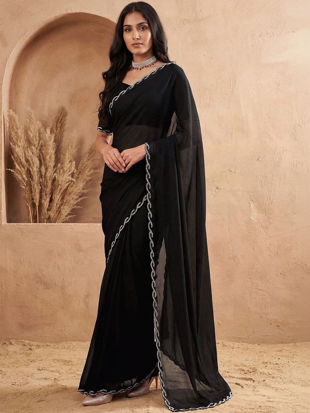 all about you Embellished Embroidered Pure Chiffon Saree - view 1