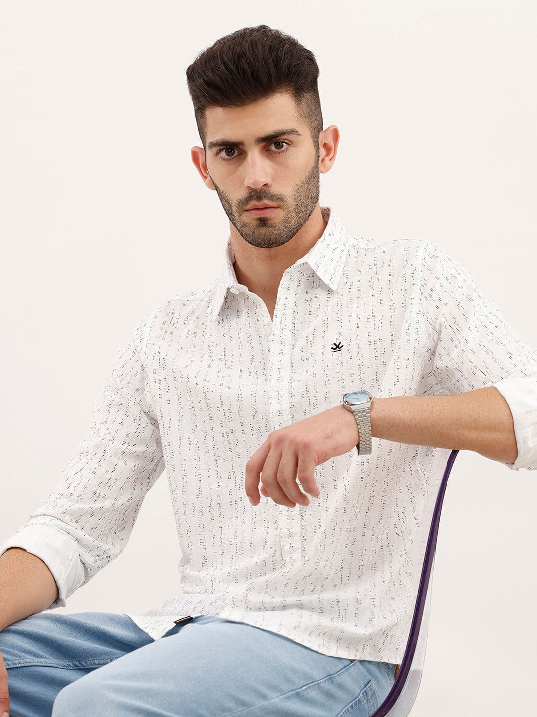 WROGN Slim Fit Micro Ditsy Printed Pure Cotton Casual Shirt - view 1