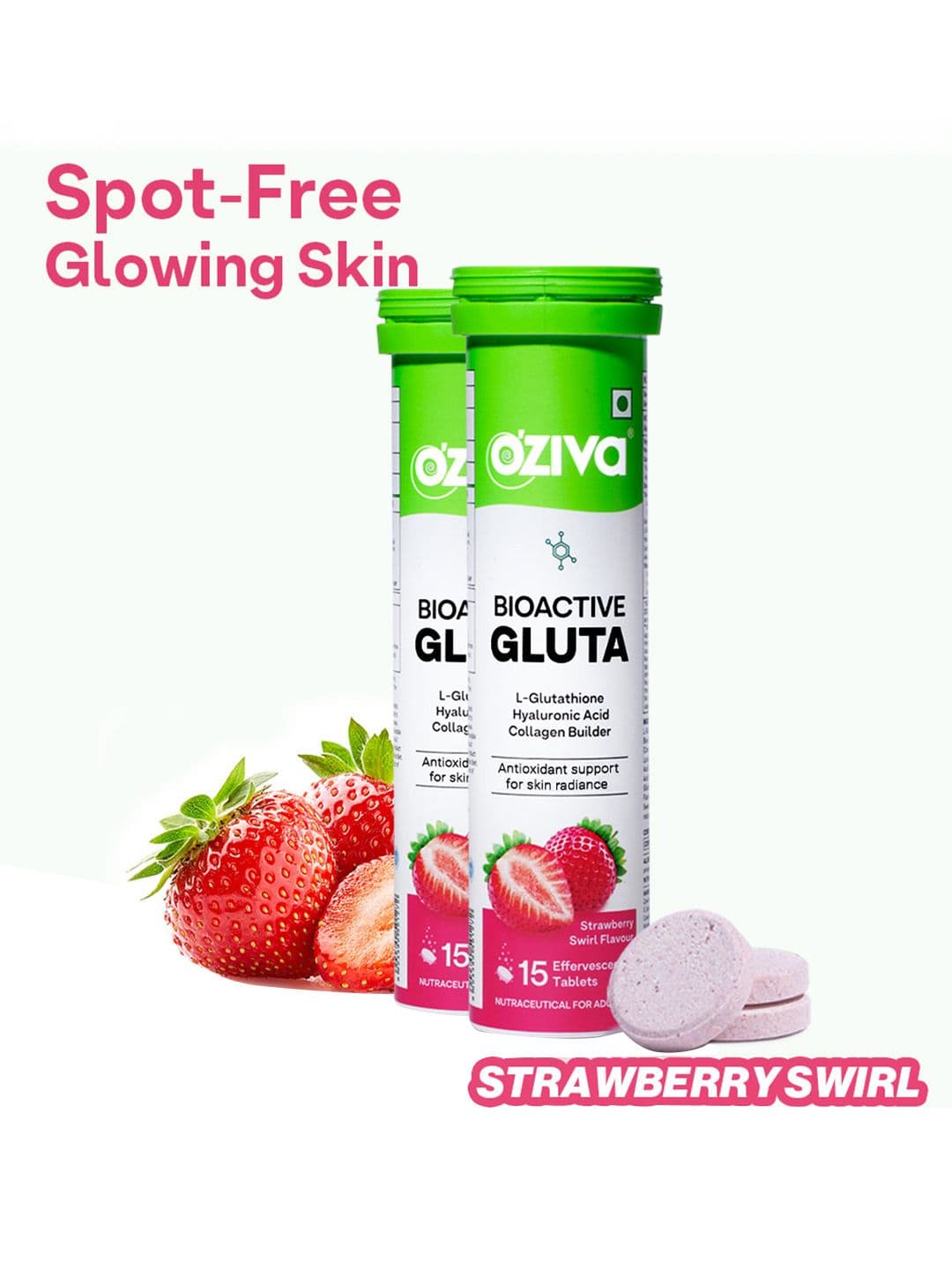 OZiva Gluta Fizzy Strawberry Swirl with L-Glutathione & Vitamin C - Pack of 2 - view 1
