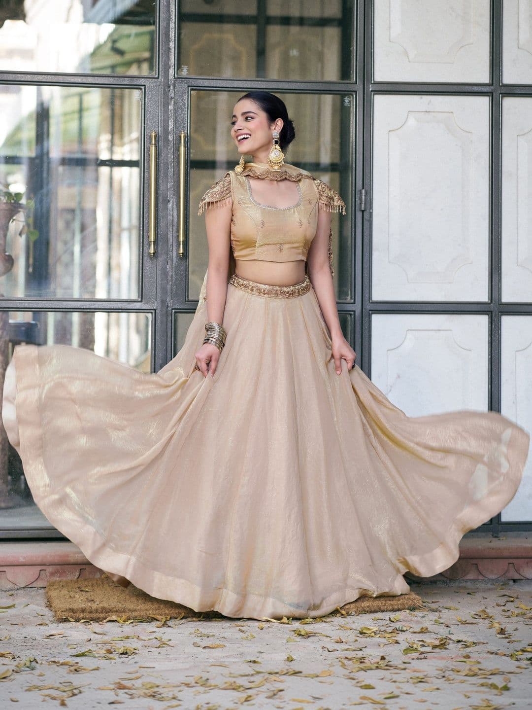 LOOKNBOOK ART Embroidered Sequinned Ready to Wear Lehenga & Unstitched Blouse With Dupatta - view 1