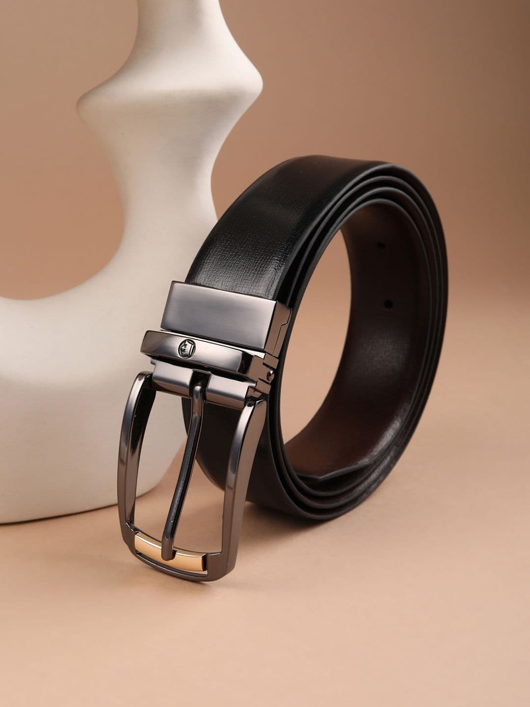 Louis Philippe Men Italian Leather Dual Tone Zinc Alloy Buckle Formal Reversible Belt
