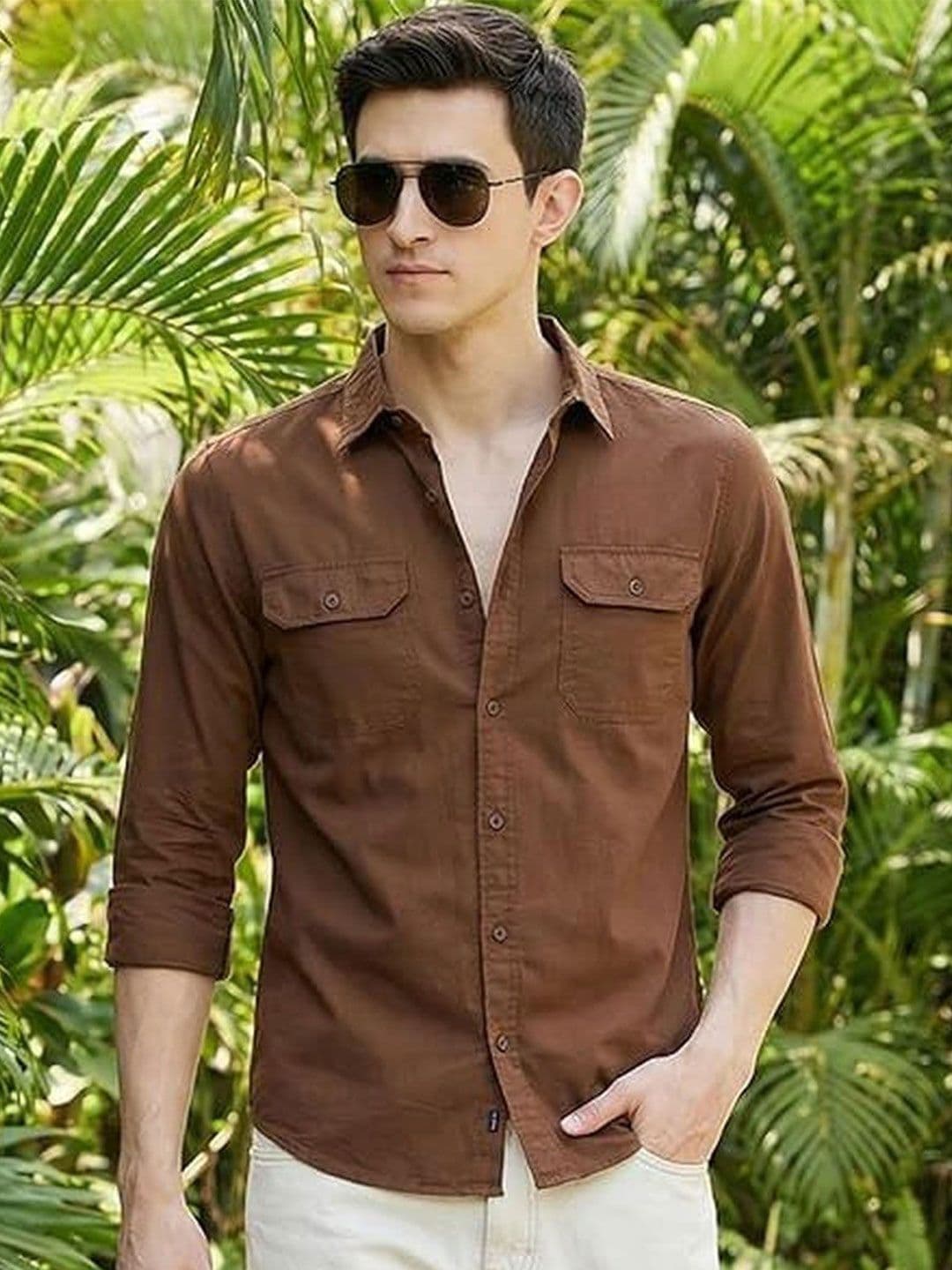 INDOPRIMO Mens Slim Fit Casual Double Flap Pockets Shirts - view 1