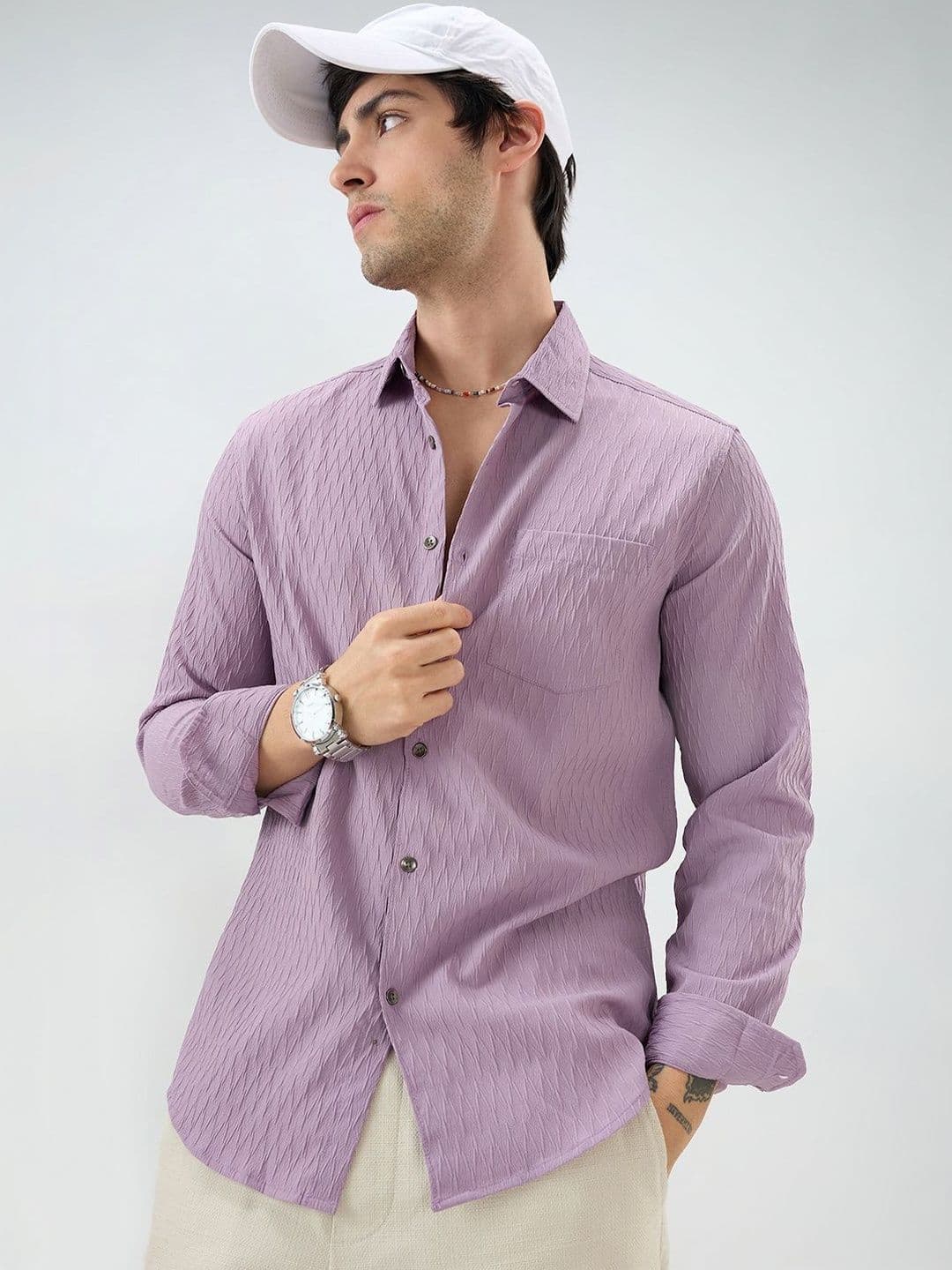 VASTRADO Elegant Purpureus Crinkled Jacquard Shirt - view 1