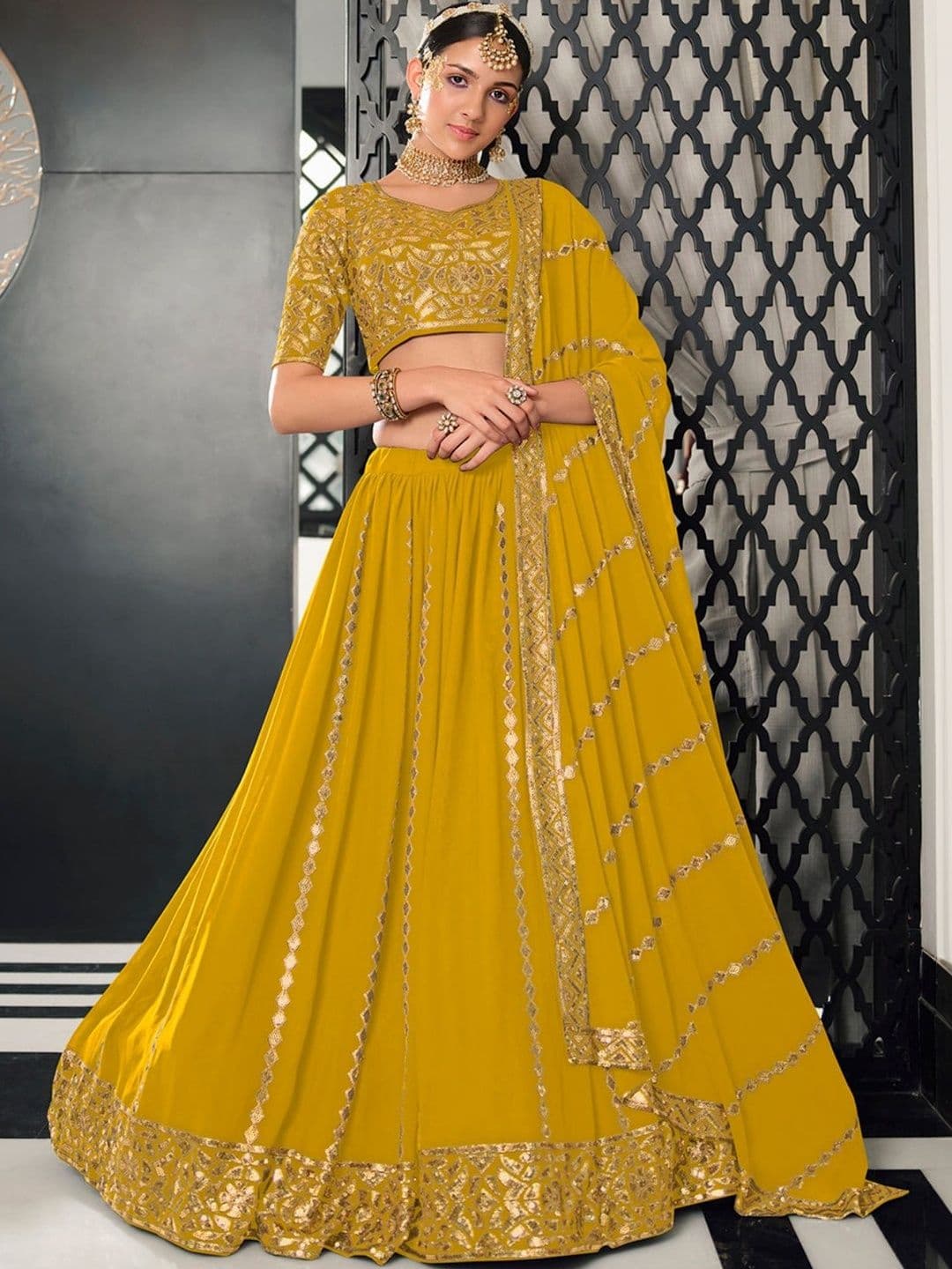 Fusionic Embroidered Semi-Stitched Lehenga & Unstitched Blouse With Dupatta - view 1