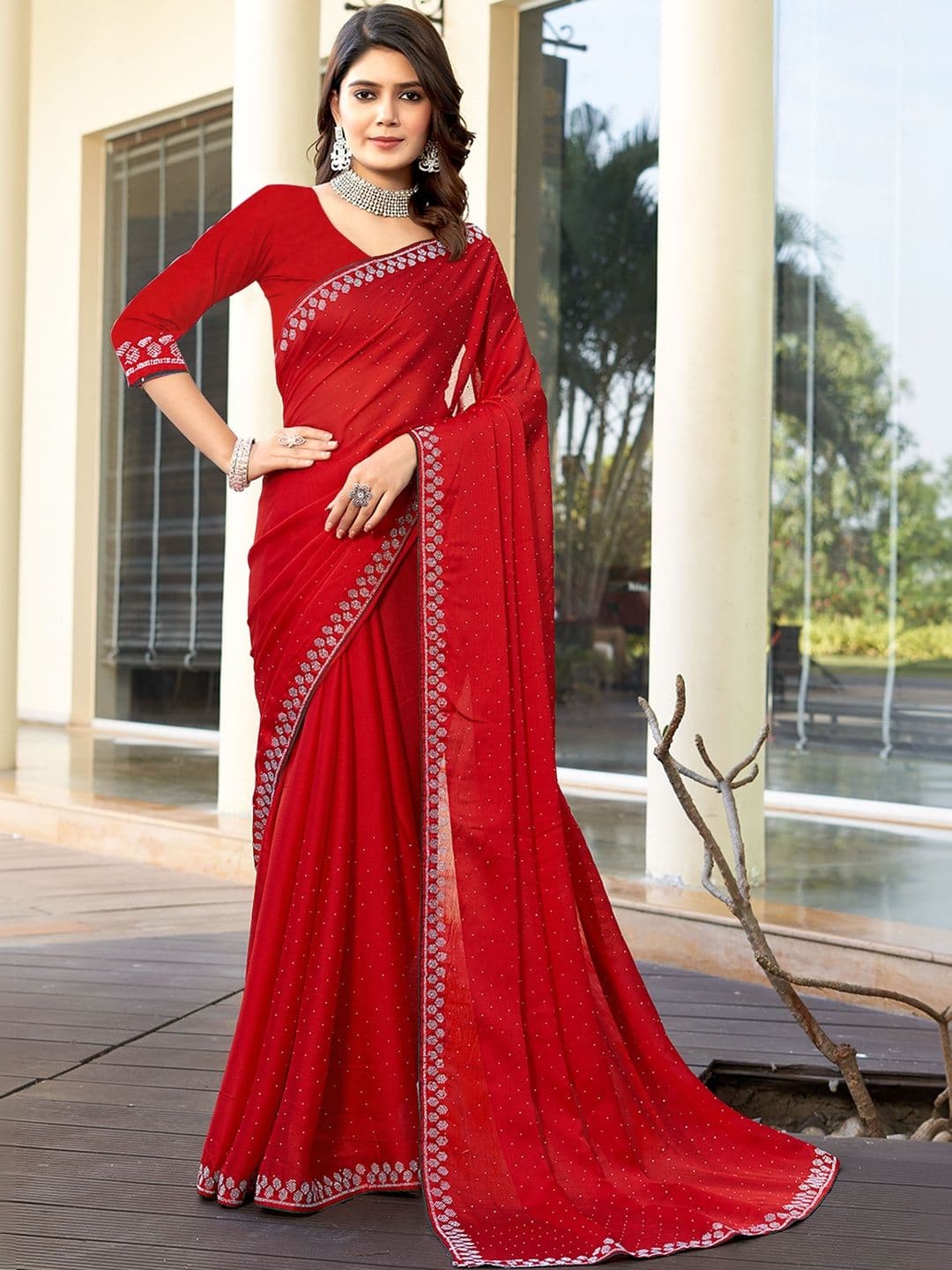 Sangria Embellished Saree With Unstitched Blouse - view 1