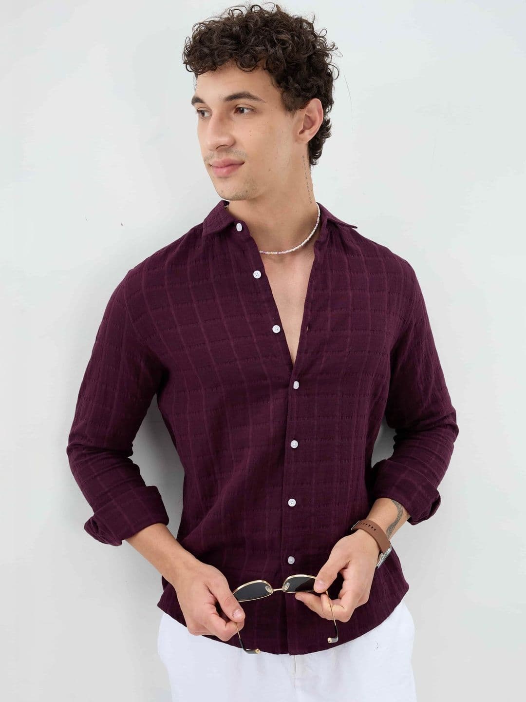 VASTRADO Classic Wine Double Cloth Seersucker Shirt - view 1