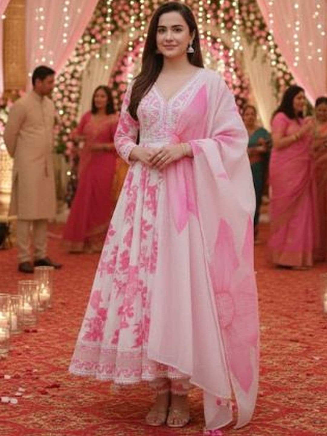 MENWAL COLLECTION Women Floral Printed Layered Kurta with Trousers & With Dupatta - view 1