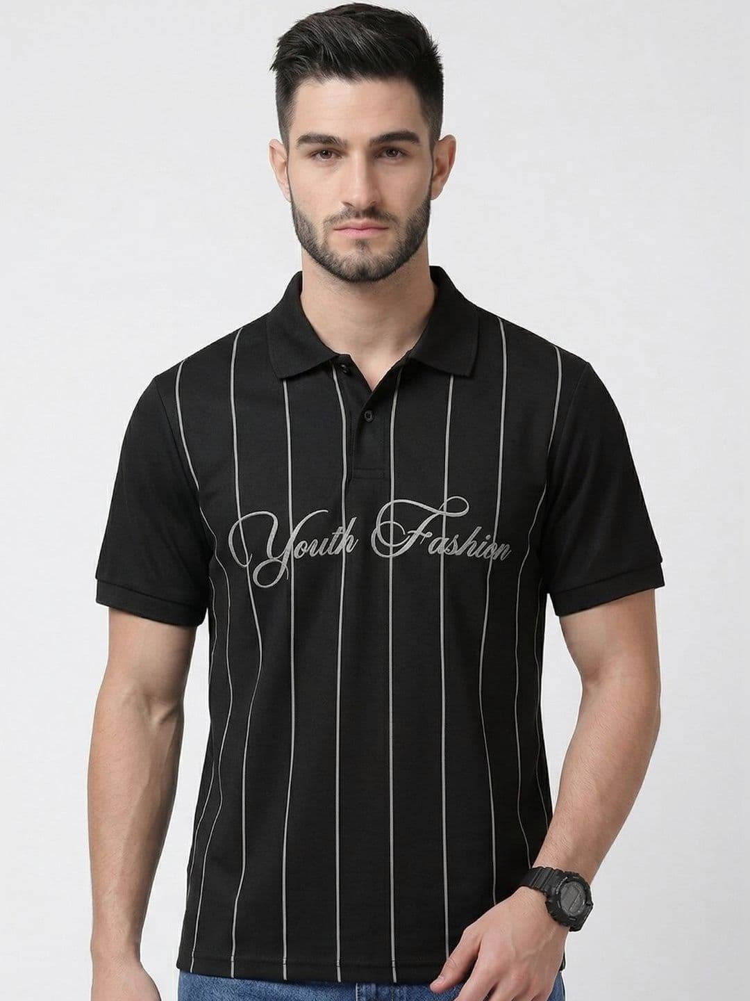 glitchez Men Striped Polo Collar T-shirt - view 1