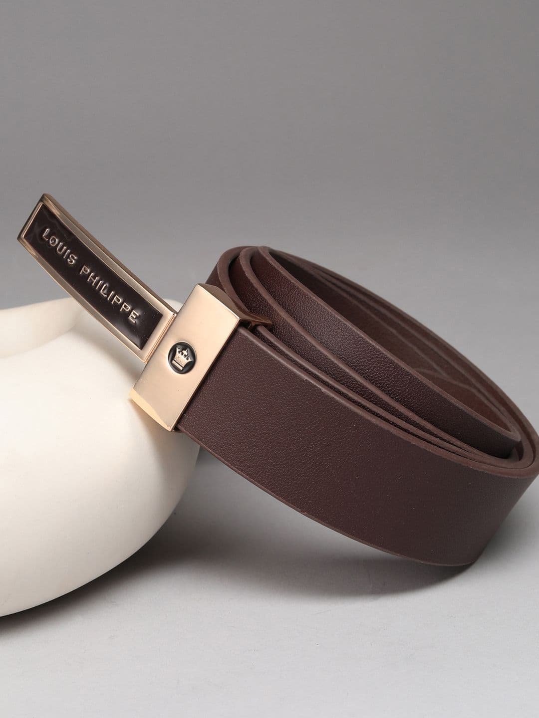 Louis Philippe Men Italian Leather Dual Tone Zinc Alloy Buckle Formal Profile Belt - view 1
