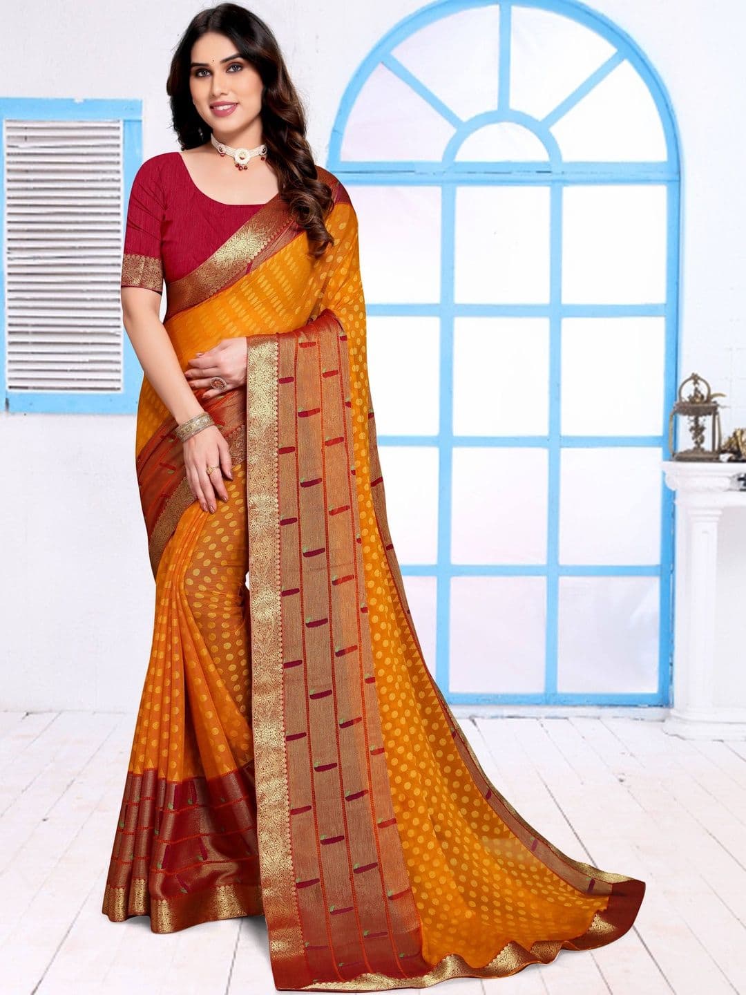 Sangria Printed Saree With Unstitched Blouse - view 1