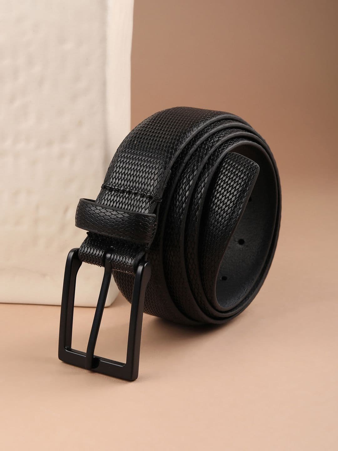 Louis Philippe Men Embossed Italian Leather Zinc Alloy Buckle Formal Profile Belt