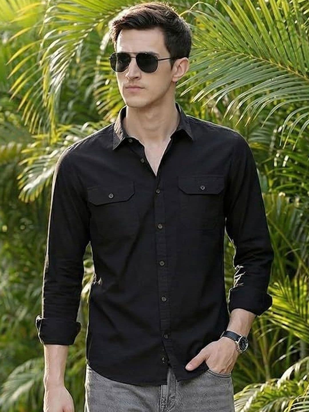 INDOPRIMO Mens Slim Fit Casual Double Flap Pockets Shirts - view 1