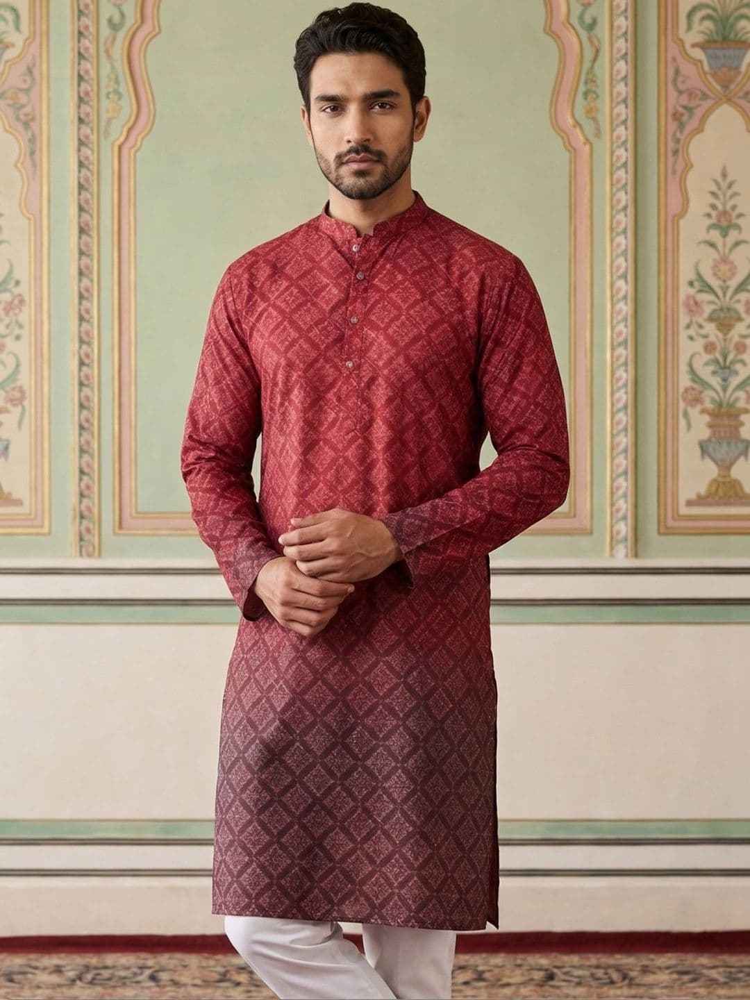 Jompers Men Floral Printed Sequinned Kurta - view 1