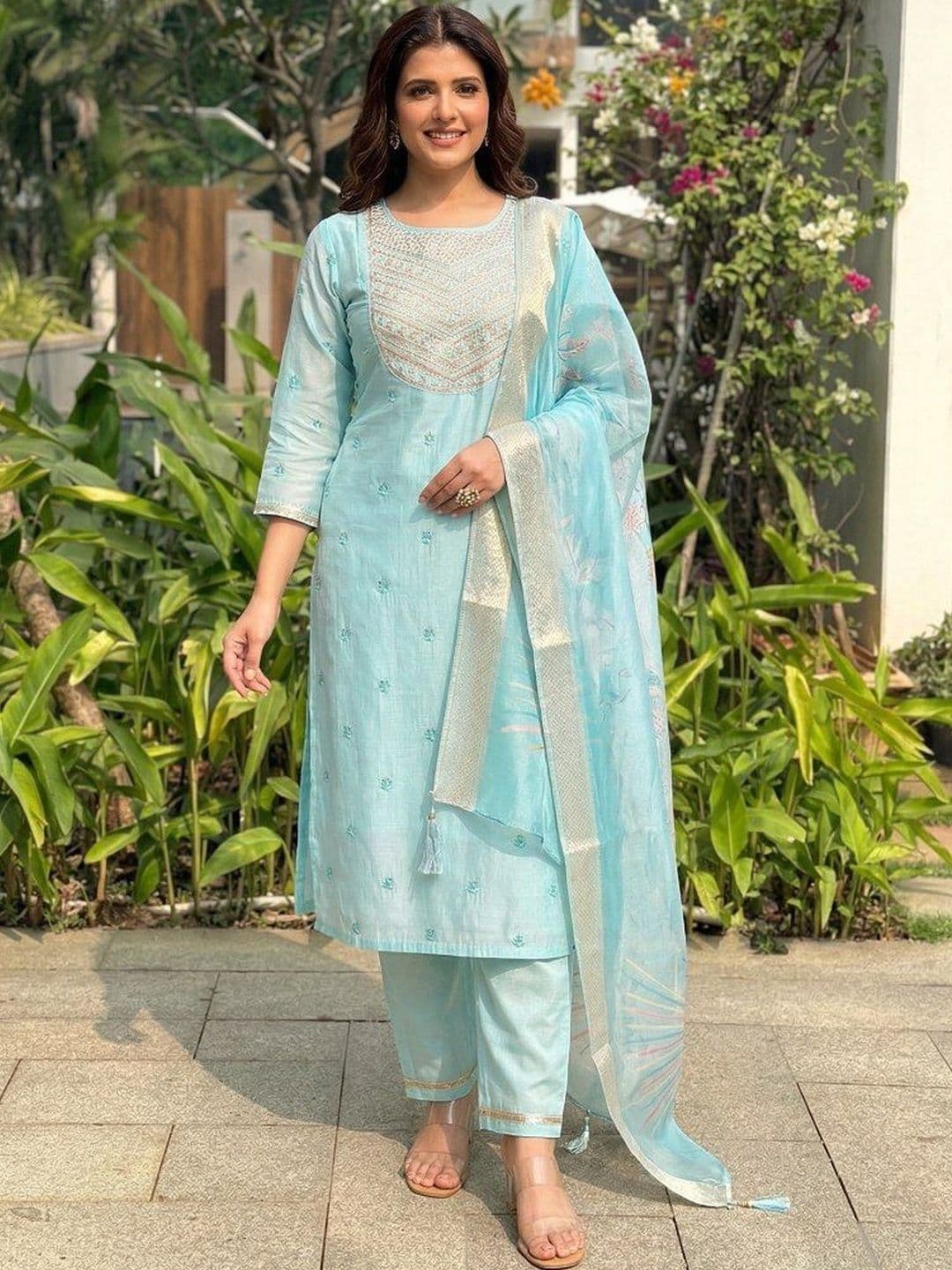 KALINI Women Ethnic Motifs Embroidered Kurta with Trousers & With Dupatta - view 1