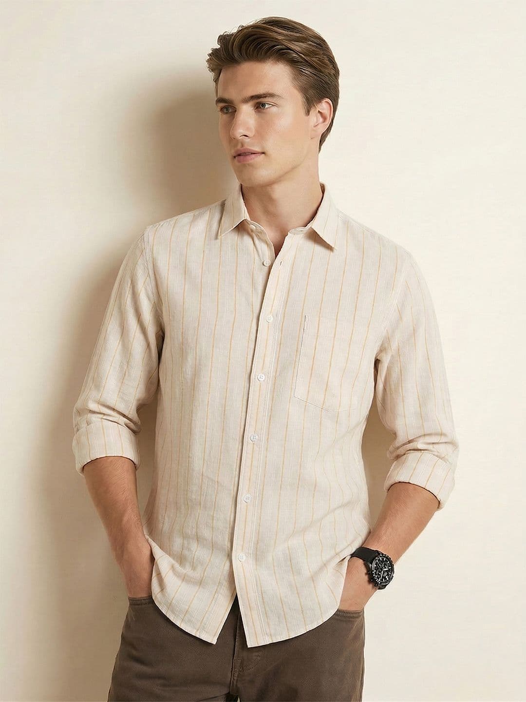 Nautica Striped Cotton Linen Casual Shirt - view 1