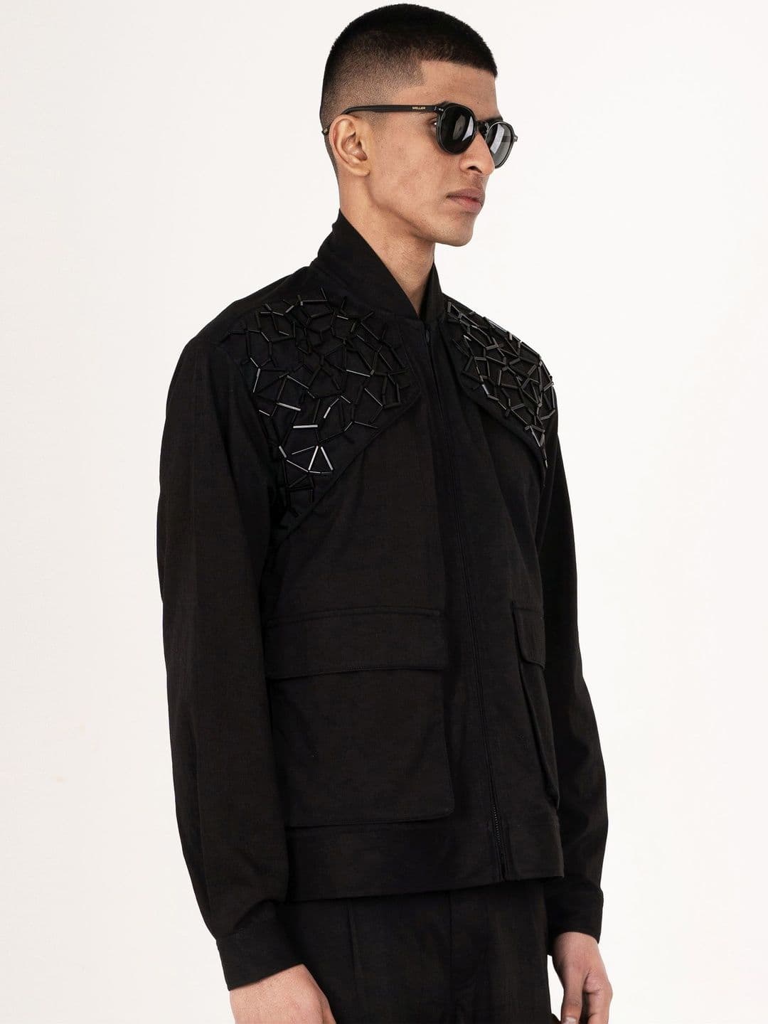 AURGE Men Crop Tailored Jacket with Embroidered - view 1