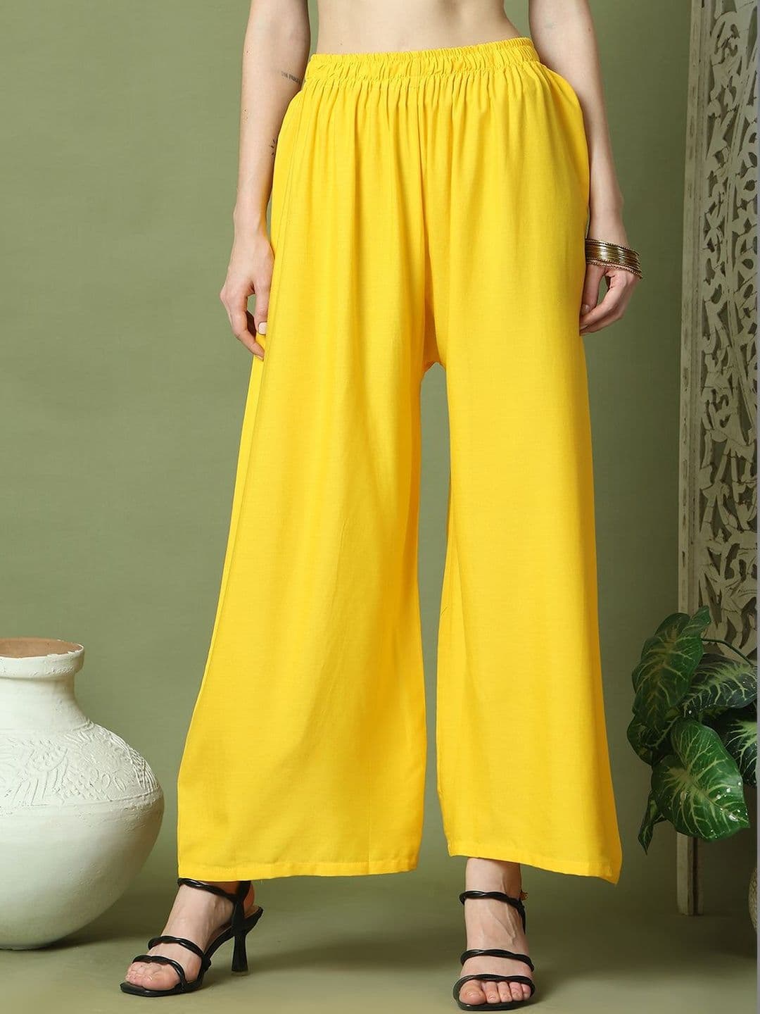 VEE POP Women Flared Knitted Ethnic Palazzos - view 1