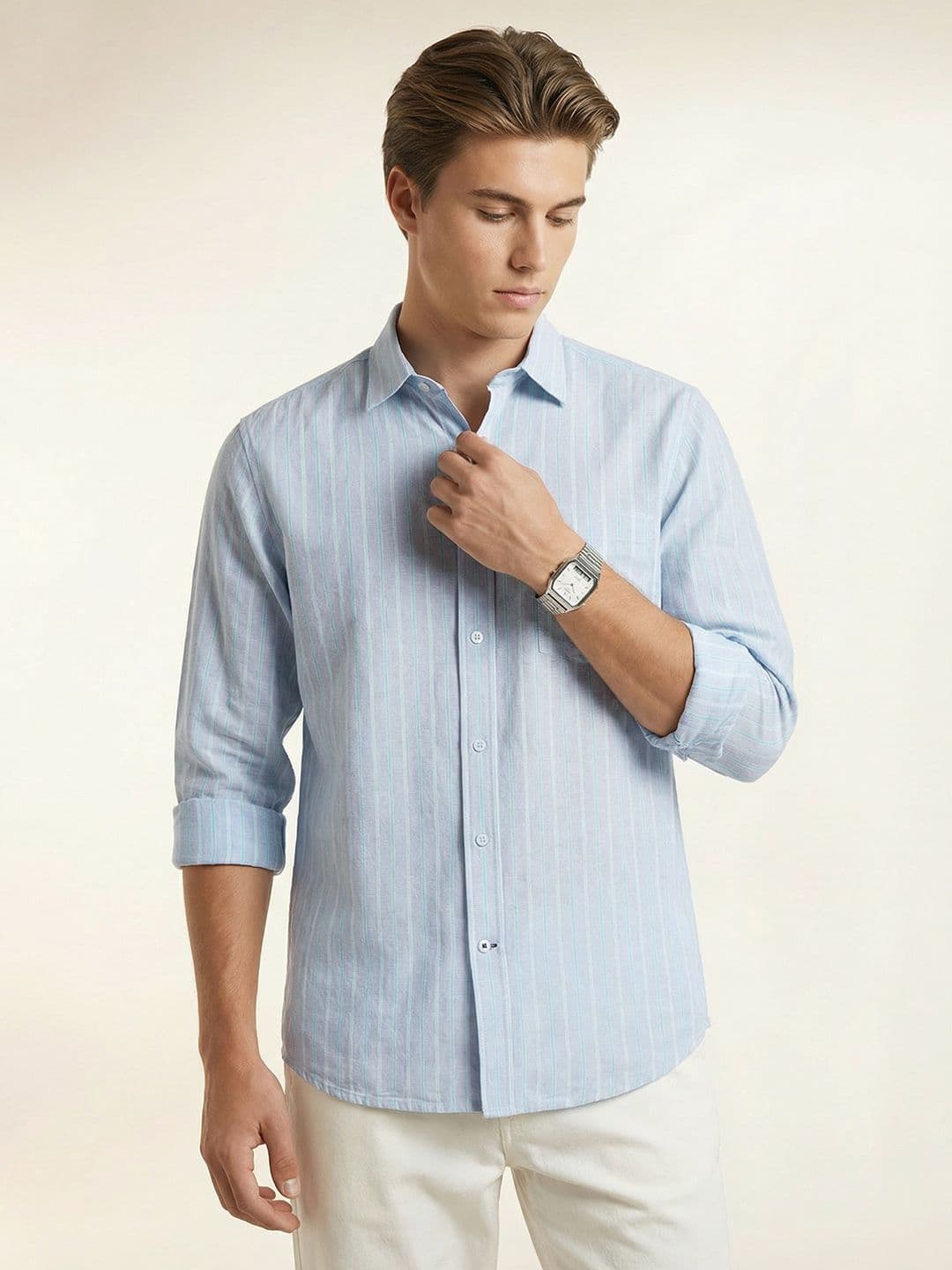 Nautica Slim Fit Striped Cotton Linen Casual Shirt - view 1