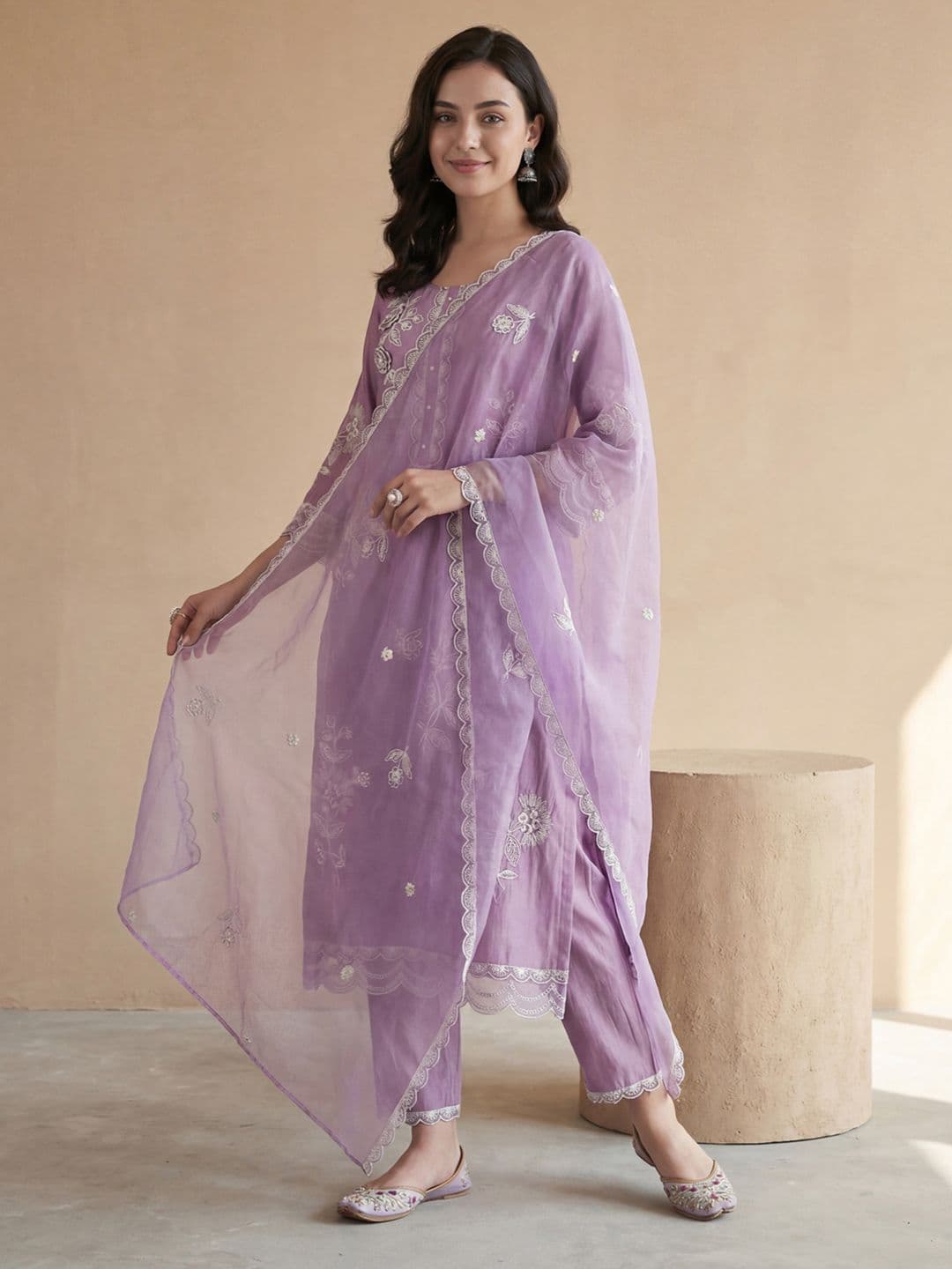 Indo Era Women Floral Embroidered Regular Thread Work Kurta with Trousers & With Dupatta - view 1