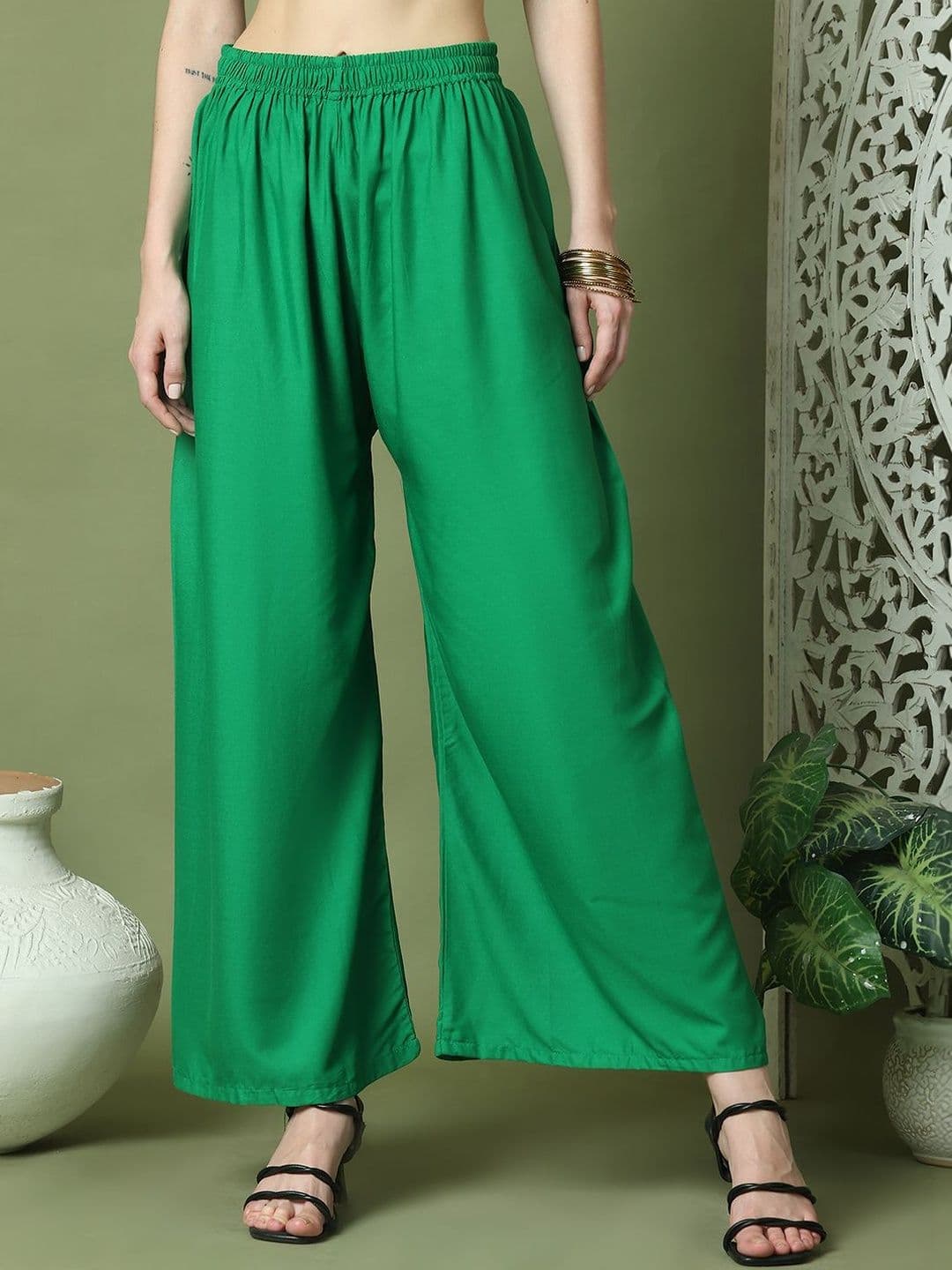 VEE POP Women Flared Knitted Ethnic Palazzos - view 1