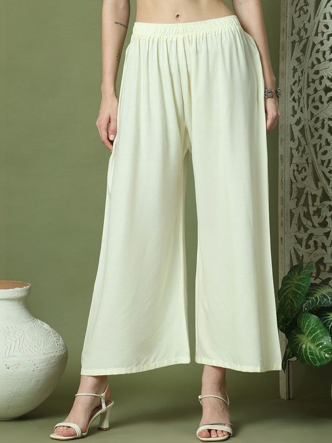 VEE POP Women Flared Knitted Ethnic Palazzos - view 1