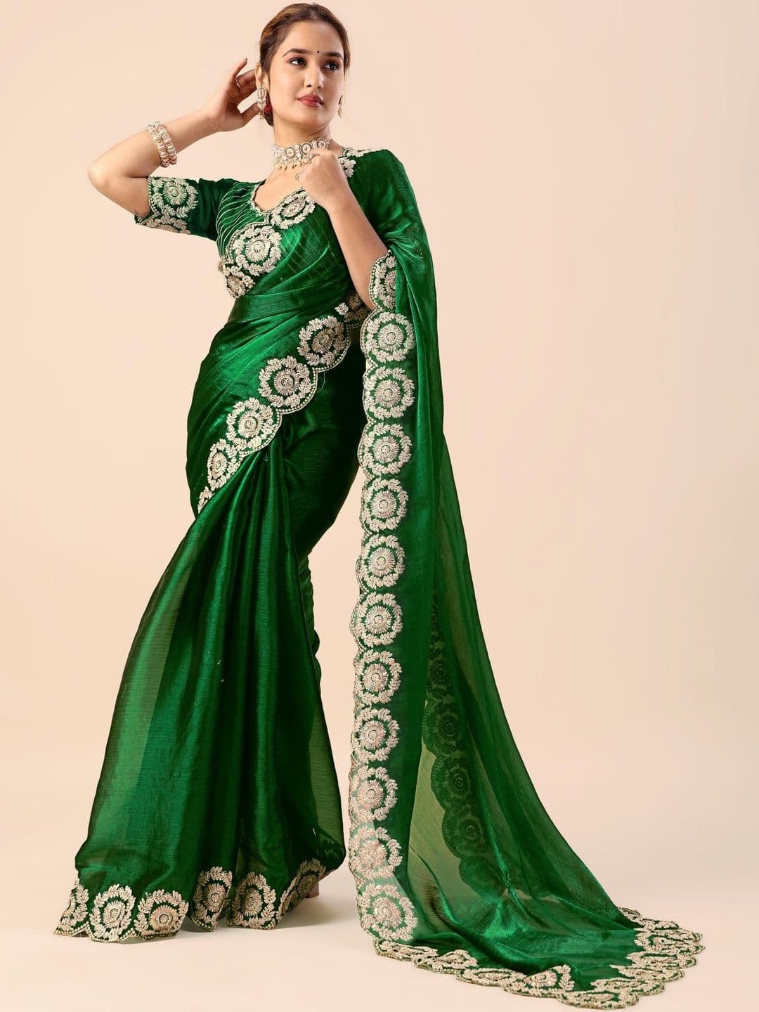 AKSH FASHION Woven Design Embroidered Pure Chiffon Paithani Saree - view 1
