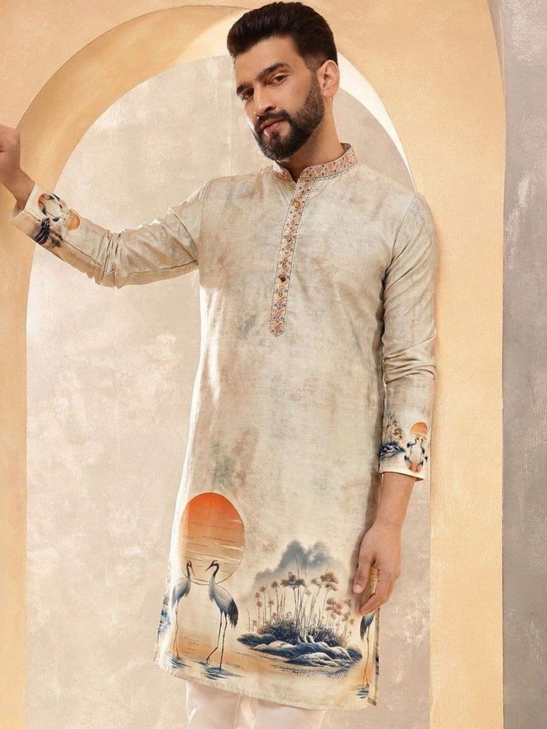 VELKYNOX Men Floral Printed Grandeur & Majestic Artwork Kurta - view 1