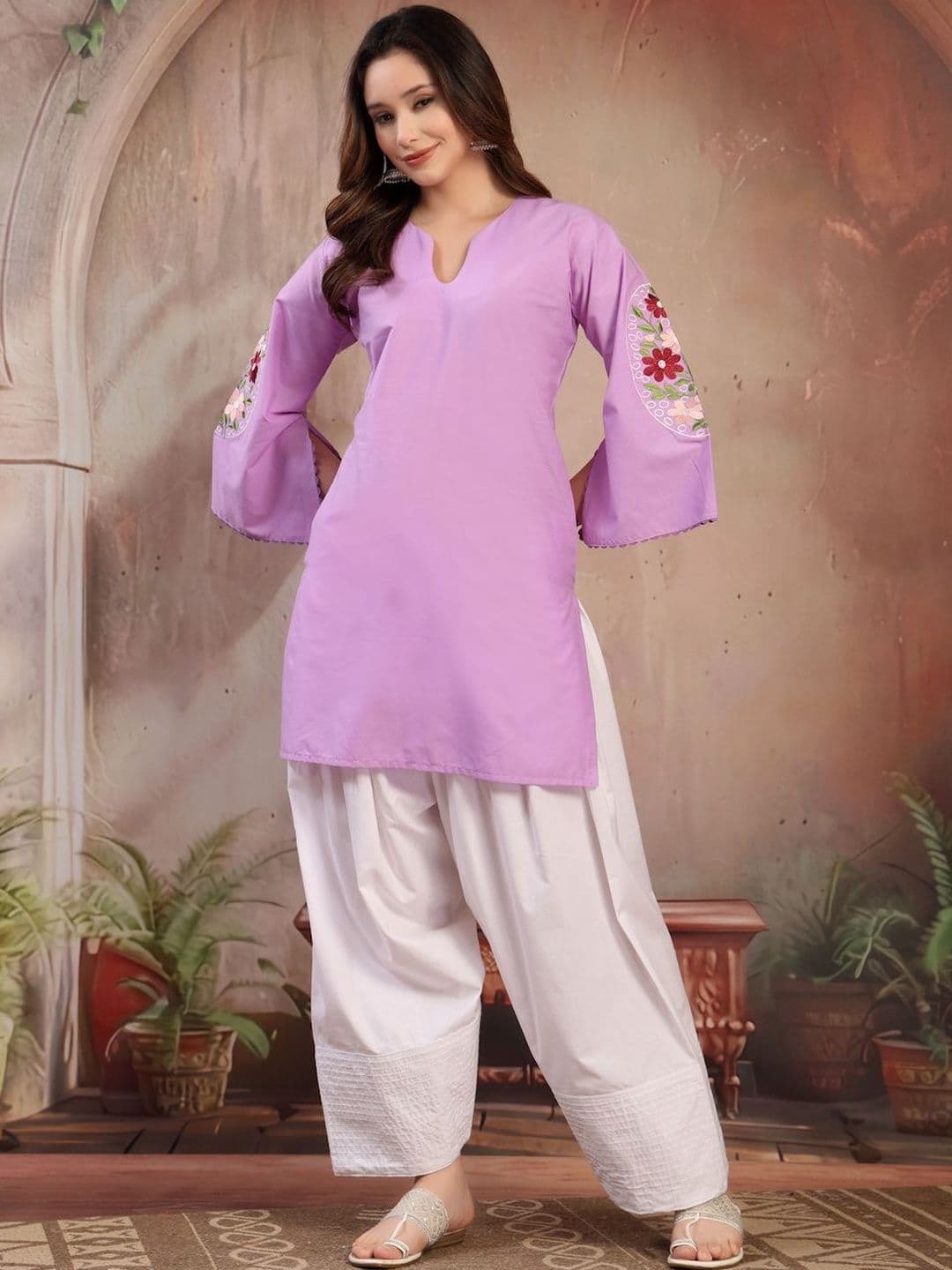 Clora Creation Women Floral Embroidered Regular Pure Cotton Kurta with Farshi Salwar - view 1