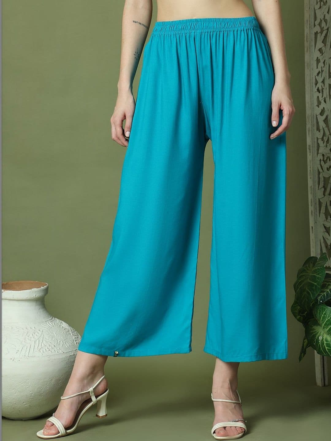 VEE POP Women Flared Knitted Ethnic Palazzos - view 1