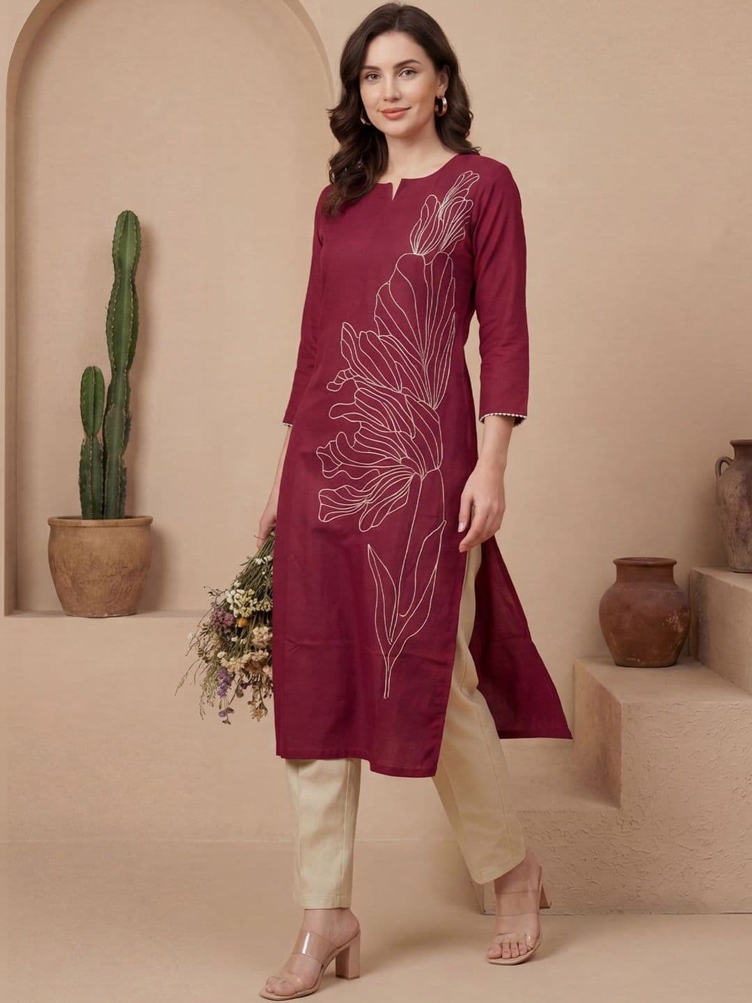 Indo Era Women Yoke Design Keyhole Neck Gotta Patti Kurta - view 1